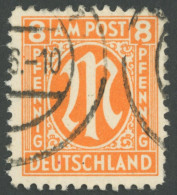 AMERIK. U. BRITISCHE ZONE 21DI O, 1945, 8 Pf. Rötlichorange, Gezähnt L 111/2, Mit Abart 8 Unten Offen, Leichte Zahnmänge - Altri & Non Classificati