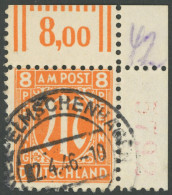 AMERIK. U. BRITISCHE ZONE 21Dz R4 O, 1945, 8 Pf. Rötlichorange, Gezähnt L 111/2, Mit Roter Nummer, 4 Ziffern, Pracht, R! - Altri & Non Classificati