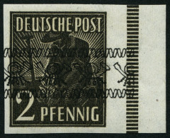 AMERIK. U. BRITISCHE ZONE 36IU , 1948, 2 Pf. Bandaufdruck, Ungezähnt, Randstück, Pracht, Gepr. Schlegel, Mi. 200.- - Other & Unclassified