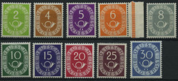 BUNDESREPUBLIK 123-32 , 1951, 2 - 30 Pf. Posthorn, 10 Prachtwerte, Mi. 305.- - Unused Stamps