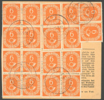 BUNDESREPUBLIK 126 BRIEF, 1954, 6 Pf. Posthorn, Achterblock, Viererblock Und 3 Waagerechte Paare Rückseitig Auf Paketkar - Altri & Non Classificati