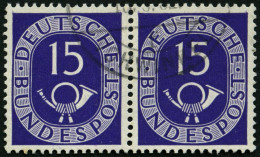 BUNDESREPUBLIK 129 Paar O, 1951, 15 Pf. Posthorn Im Waagerechten Paar, Pracht, Mi. 180.- - Gebruikt