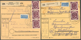 BUNDESREPUBLIK 131 BRIEF, 1954, 25 Pf. Posthorn, 2 Paketkarten Mit Verschiedenen Mehrfachfrankaturen (5 Bzw. 6 Marken),  - Altri & Non Classificati