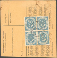 BUNDESREPUBLIK 134 VB BRIEF, 1954, 50 Pf. Posthorn Im Zentrisch Gestempelten Viererblock Rückseitig Auf Paketkarte Mit 6 - Andere & Zonder Classificatie