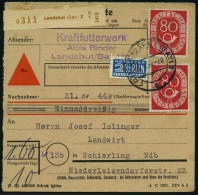 BUNDESREPUBLIK 137 BRIEF, 1954, 80 Pf. Posthorn, 2x Als Mehrfachfrankatur Auf Nachnahmekarte Aus LANDSHUT, Normale Zähnu - Covers & Documents