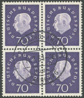 BUNDESREPUBLIK 306 VB O, 1959, 70 Pf. Heuss Im Zentrisch Gestempelten Viererblock, Normale Zähnung, Pracht, Mi. (500.-) - Otros & Sin Clasificación