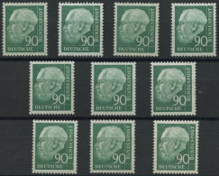 ENGROS 265xv , 1957, 90 Pf. Heuss II, Geriffelter Gummi, 10x, Fast Nur Pracht, Mi. 380.- - Neufs