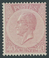 BELGIEN 17D , 1865, 40 C. Rosa, Gezähnt D, Falzreste, Herstellungsbedingter Bügiger Gummi, Pracht, Mi. 900.- - 1865-1866 Profiel Links