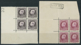 BELGIEN 183/4 VB , 1922/3, 5 Und 10 Fr. König Albert I In Eckrandviererblocks, Postfrisch, Pracht, Mi. 220.- - Unused Stamps