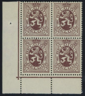 BELGIEN 324 VB , 1932, 75 C. Rotbraun Im Unteren Linken Eckrandviererblock, Postfrisch, Pracht, Mi. 160.- - Other & Unclassified