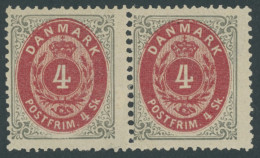 DÄNEMARK 18IA Paar , 1870, 4 S. Grau/rot, Gezähnt K 14:131/2, Im Waagerechten Paar, Falzrest, Pracht - Sonstige & Ohne Zuordnung