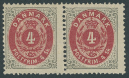 DÄNEMARK 18IA Paar , 1870, 4 S. Grau/rot, Gezähnt K 14:131/2, Im Waagerechten Paar, Falzrest, Pracht - Altri & Non Classificati