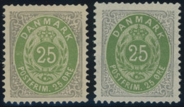 DÄNEMARK 29IYA , 1875, 25 Ø, Normaler Rahmen, Wz 1Y, Gezähnt K 14:131/2, 2 Verschiedene Auflagen, Falzrest, 2 Prachtwert - Sonstige & Ohne Zuordnung