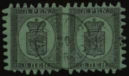 FINNLAND 6Bx Paar O, 1866, 8 P. Schwarz Auf Grün Im Waagerechten Paar Mit K1 WIBORG, Einige Zungen Etwas Verkürzt Sonst  - Andere & Zonder Classificatie