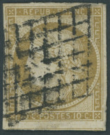 FRANKREICH 1a O, 1850, 10 C. Gelbbraun, Pracht, Mi. 400.- - Autres & Non Classés