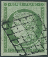 FRANKREICH 2a O, 1850, 15 C. Grün, Kleine Rückseitige Papierkorrektur Sonst Pracht, Signiert Schlesinger, Mi. 1200.- - Autres & Non Classés