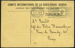 FRANKREICH FELDPOST 1914, Antwortkarte Des Internationalen Roten Kreuzes In Genf An Die Angehörigen Eines Kriegsgefangen - Croce Rossa