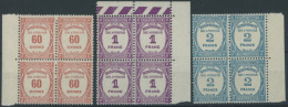 PORTOMARKEN P 59-61 VB , 1927, 60 C. - 2 Fr. In Randviererblocks, Postfrisch, Pracht, Mi. 608.- - Sonstige & Ohne Zuordnung