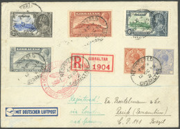 GIBRALTAR 1935, Einschreibbrief Mit Deutscher Luftpost Nach Brasilien, Pracht - Gibraltar