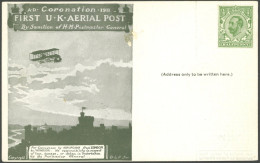 GROSSBRITANNIEN 121 BRIEF, 1911, 1/2 P. König Georg V Auf First U.K. AERIAL POST, Graugrüne Sonderkarte, Ungebraucht, Pr - Otros & Sin Clasificación