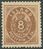 ISLAND 4A , 1873, 8 Sk. Braun, Gezähnt 14:131/2, Unten Ein Kurzer Zahn Sonst Postfrisch Pracht - Sonstige & Ohne Zuordnung