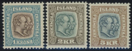 ISLAND 60-62 , 1907 1 - 5 Kr. Doppelportrait, Falzrest, 3 Prachtwerte,Mi. 222.- - Andere & Zonder Classificatie