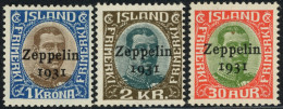 ISLAND 147-49 , 1931, Graf Zeppelin, Mi.Nr. 148 Mit Plattenfehler 1 Mit Haken, Nr. 147/8 Leichte Haftspuren Sonst Pracht - Sonstige & Ohne Zuordnung