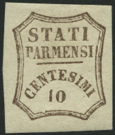 PARMA 13 , 1859, 10 C. Dunkelbraun, Falzreste, Breitrandig, Pracht, Signiert Thier Und Köhler, Mi. 750.- - Parma