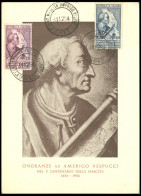 ITALIEN 922/3 BRIEF, 1954, 25 Und 60 L. Vespucci Mit Ersttagsstempel Auf Maximumkarte, Pracht - Non Classés