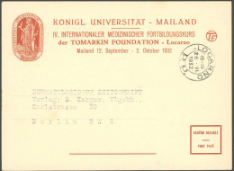 SAMMLUNGEN, LOTS 1932, Sonderkarte Der Königl. Universität - Mailand, IV. Internationaler Medizinischer Fortbildungskurs - Collections