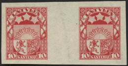 LETTLAND 93UZW , 1923, 10 S. Karmin, Ungezähnt Im Zwischenstegpaar, Ohne Gummi, Pracht - Lettonia