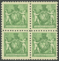 LIECHTENSTEIN 50A VB , 1921, 10 Rp. Dunkelgelblichgrün, Gezähnt L 91/2, Im Viererblock, Postfrisch, Pracht, Mi. (340.-) - Altri & Non Classificati