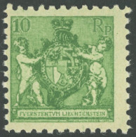 LIECHTENSTEIN 50A , 1921, 10 Rp. Dunkelgelblichgrün, Gezähnt L 91/2, Postfrisch, Pracht, Mi. 85.- - Autres & Non Classés