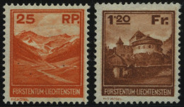 LIECHTENSTEIN 119,121 , 1933, 25 Rp. Und 1.20 Fr. Landschaften Und Gebäude, Falzrest, Pracht - Sonstige & Ohne Zuordnung