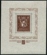 LIECHTENSTEIN Bl. 1 , 1934, Block Landesausstellung, Pracht, Fotoattest Marxer, Mi. 2600.- - Sonstige & Ohne Zuordnung