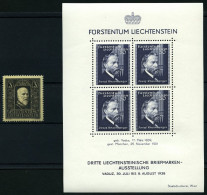 LIECHTENSTEIN Bl. 3,171 , 1938, Block Briefmarken-Ausstellung Und 3 Fr. Tod Von Fürst Franz I, Pracht, Mi. 104.- - Autres & Non Classés