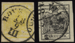 ÖSTERREICH 1,2Ya O, 1854, 1 Kr. Gelb Und 2 Kr. Schwarz, Maschinenpapier, 2 Prachtwerte, Mi. 200.- - Usati