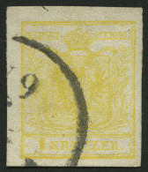 ÖSTERREICH 1Ya O, 1854, 1 Kr. Gelb, Maschinenpapier, Type III, Maschiges Papier, Pracht, Befund Dr. Ferchenbauer - Otros & Sin Clasificación