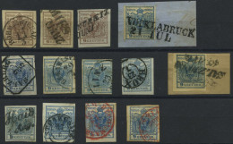 ÖSTERREICH 4/5X,Y O,BrfStk , 1850/4, 6 Kr. Braun Und 9 Kr. Blau, 13 Werte, Dabei Bessere Stempel, Auch 2 Rote, Prachtlot - Autres & Non Classés