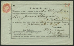 ÖSTERREICH 32 BRIEF, 1864, 5 Kr. Rosa Mit Rotem Recommandirt-Stempel Auf Retour-Recepisse Aus Wien, Pracht - Sonstige & Ohne Zuordnung