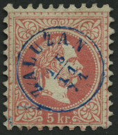 ÖSTERREICH 37I O, 1870, 5 Kr. Karmin, Grober Druck, Zentrischer Fingerhutstempel ZALUZAN, Kabinett - Gebruikt