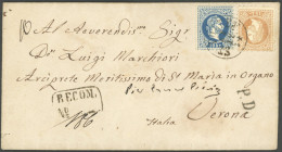 ÖSTERREICH 38/9I BRIEF, 1867, 10 Kr. Blau Und 15 Kr. Braun, Grober Druck, Auf Brief Mit K1 ST. PÖLTEN Nach Verona/Italie - Usati