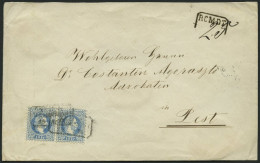 ÖSTERREICH 38I Paar BRIEF, 1867, 10 Kr. Blau, Grober Druck, Im Waagerechten Paar, Auf Brief Mit R2 TRIEST RECOMMANDIRT N - Gebraucht