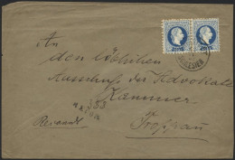 ÖSTERREICH 38II Paar BRIEF, 1882, 10 Kr. Blau, Feiner Druck, Im Waagerechten Paar Auf Reco-Brief Von Schlesien Nach Trop - Oblitérés