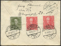 ÖSTERREICH 145,148 BRIEF, 1909, 12 H. (2x) Und 30 H. Regierungsjubiläum, Rückseitig Auf Expressbrief Von Wien Nach Graz, - Usati