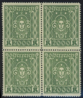 ÖSTERREICH 1918-1938 405AIb VB , 1922, 2000 Kr. Schwarzgelblichgrün, Gezähnt L 121/2, Im Viererblock, Postfrsich, Pracht - Sonstige & Ohne Zuordnung