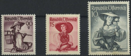 ÖSTERREICH 909,911,926 , 1949/50, 90 G., 1 Und 10 S. Trachten, 3 Prachtwerte, Mi. 235.- - Gebraucht