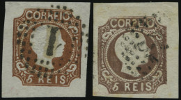 PORTUGAL 9b,c O, 1856, 5 R. Gelbbraun Und Schwarzbraun, 2 Breitrandige Prachtwerte, Gepr. Drahn, Mi. 320.- - Usado