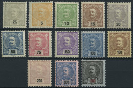 PORTUGAL 124-37 , 1895, König Carlos I, Falzreste, 13 Werte (ohne Mi.Nr. 129), üblich Gezähnt Pracht, Mi. 600.- - Usati