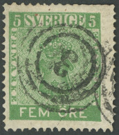 SCHWEDEN 7c O, 1867, 5 Ö. Dunkelgrün (Facit 7a2), Mit Zentrischem Dänischen Nummernstempel 3 (LÜBECK), Einige Kurze Zähn - Andere & Zonder Classificatie